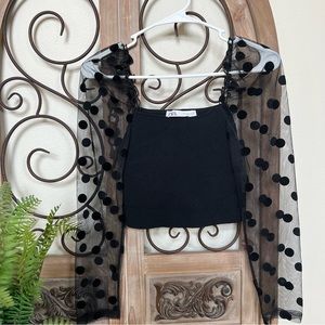 ZARA mesh sleeve polka dot top